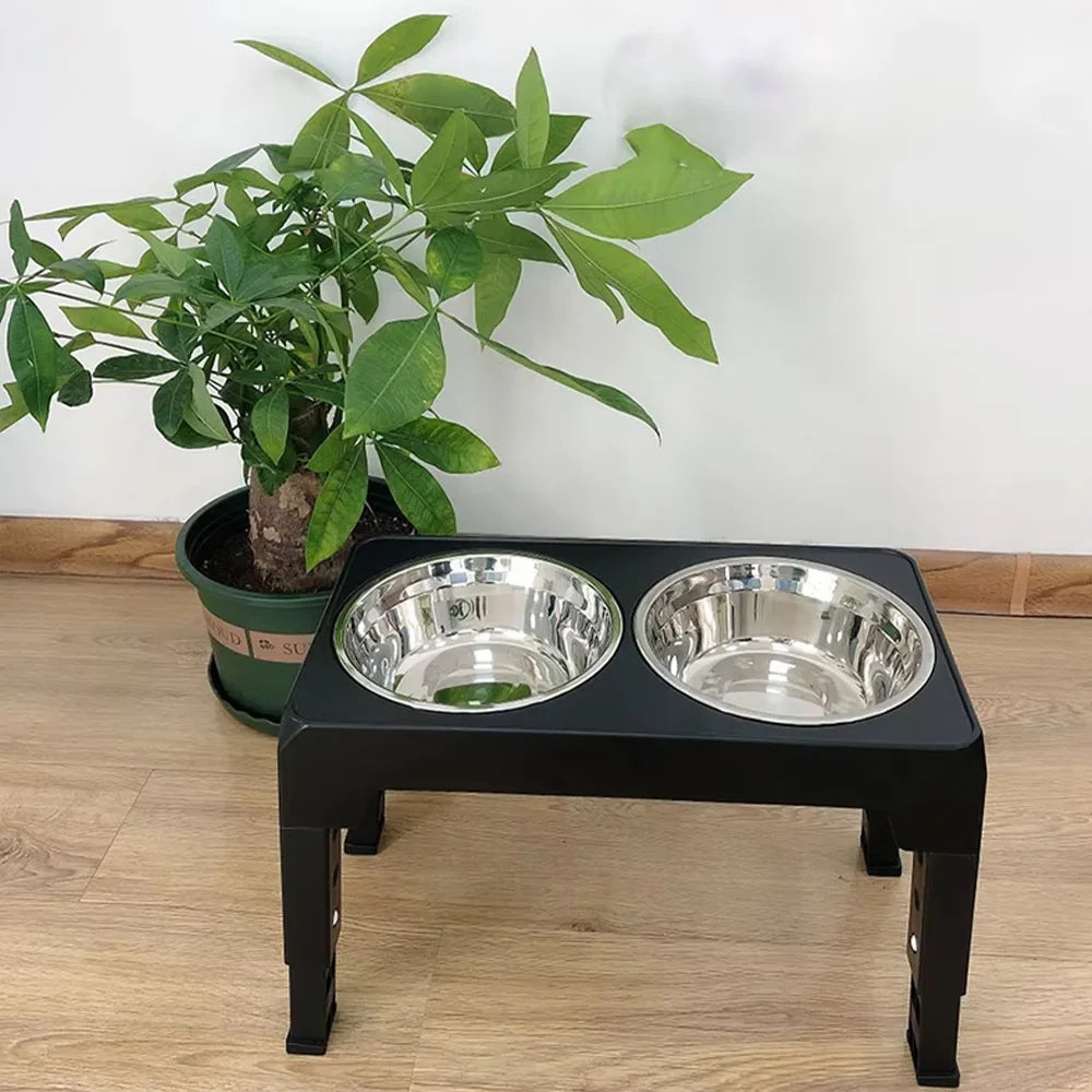 Adjustable Elevated Dog Bowls | Raised Feeder with Stainless Steel Bowls | Bark & Whiskers