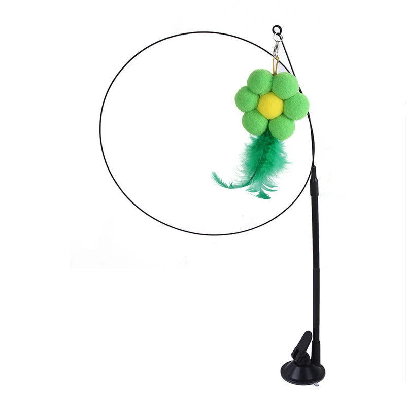Interactive Cat Teaser Stick Suction Cup Toy Double Head Mouse Feather Bell Pet Toy