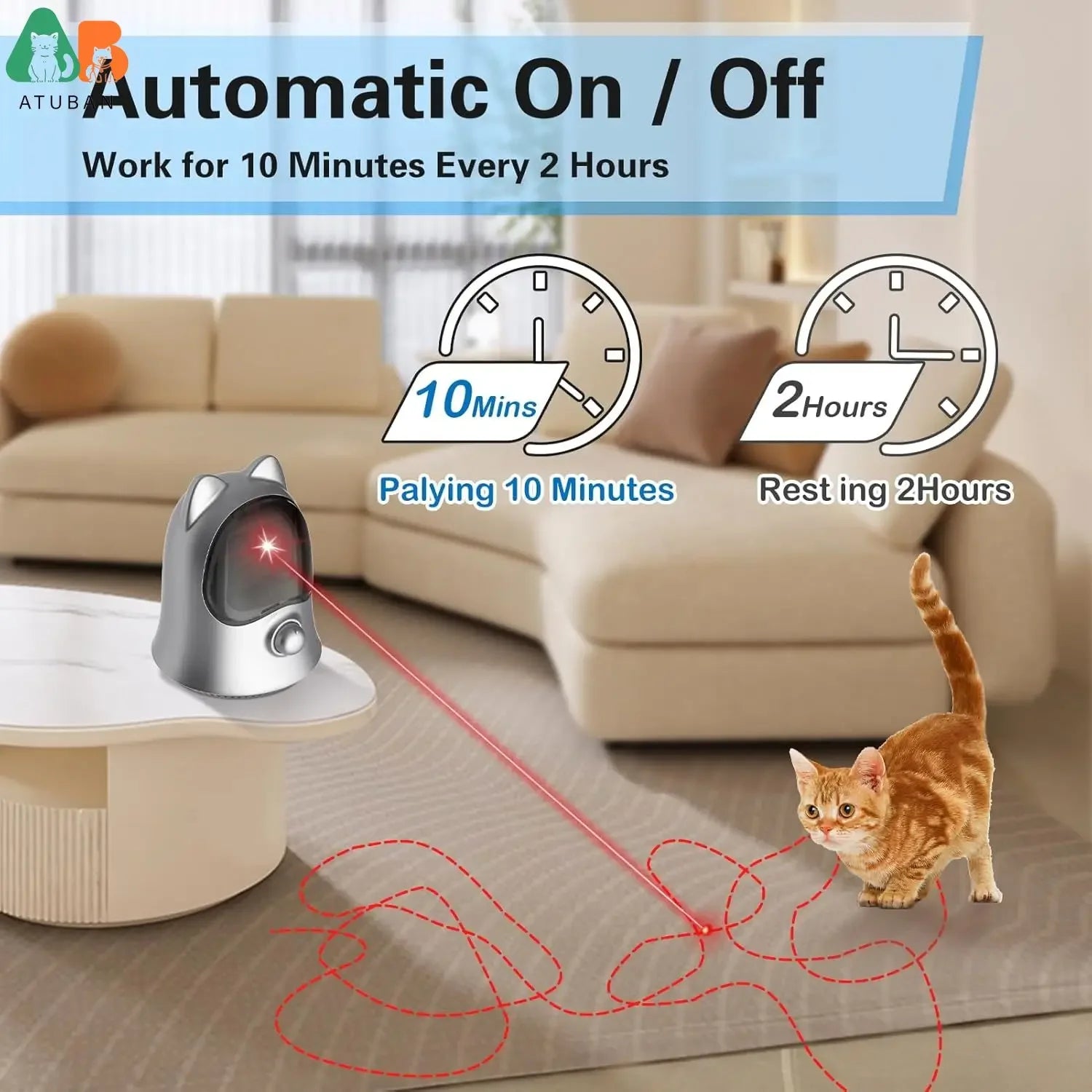 ATUBAN Automatic Laser Cat Toy – Interactive Rechargeable Toy for Indoor Cats