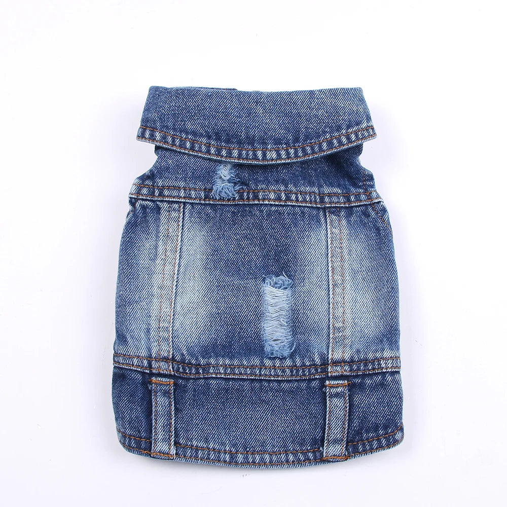 Denim Pet Jacket Stylish Cotton Coat for Cats and Small Dogs Vintage Outfit