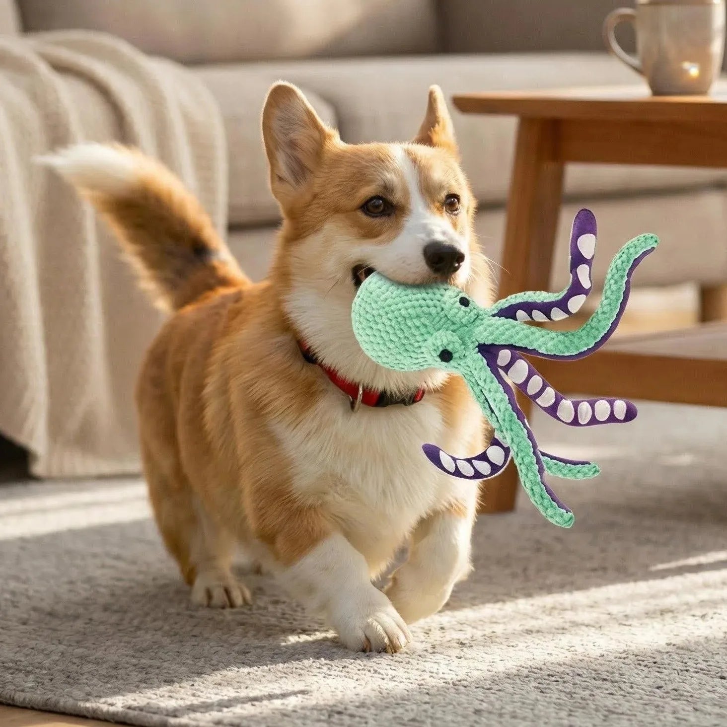 Squeaky Octopus Dog Toy Soft Plush Interactive Chew Toy for Puppies Dental Training