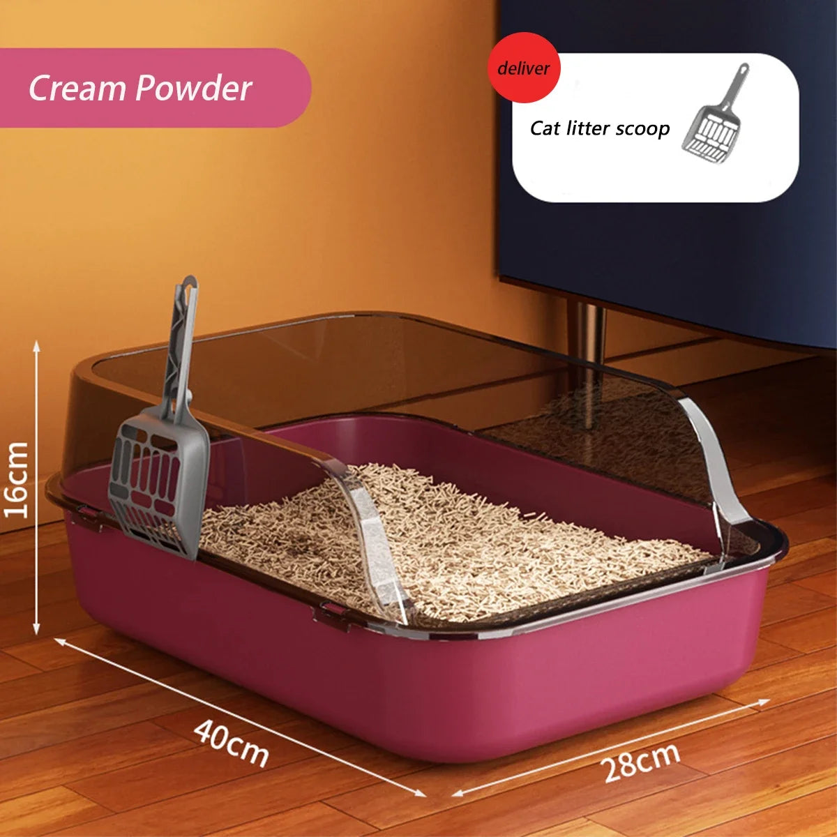 High Side Semi Enclosed Cat Litter Box Anti Splash Easy Clean Open Top Kitty Tray
