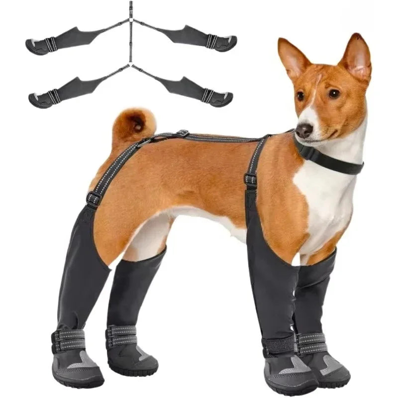 Waterproof Dog Boots with Suspenders Anti-Slip Adjustable Outdoor Shoes