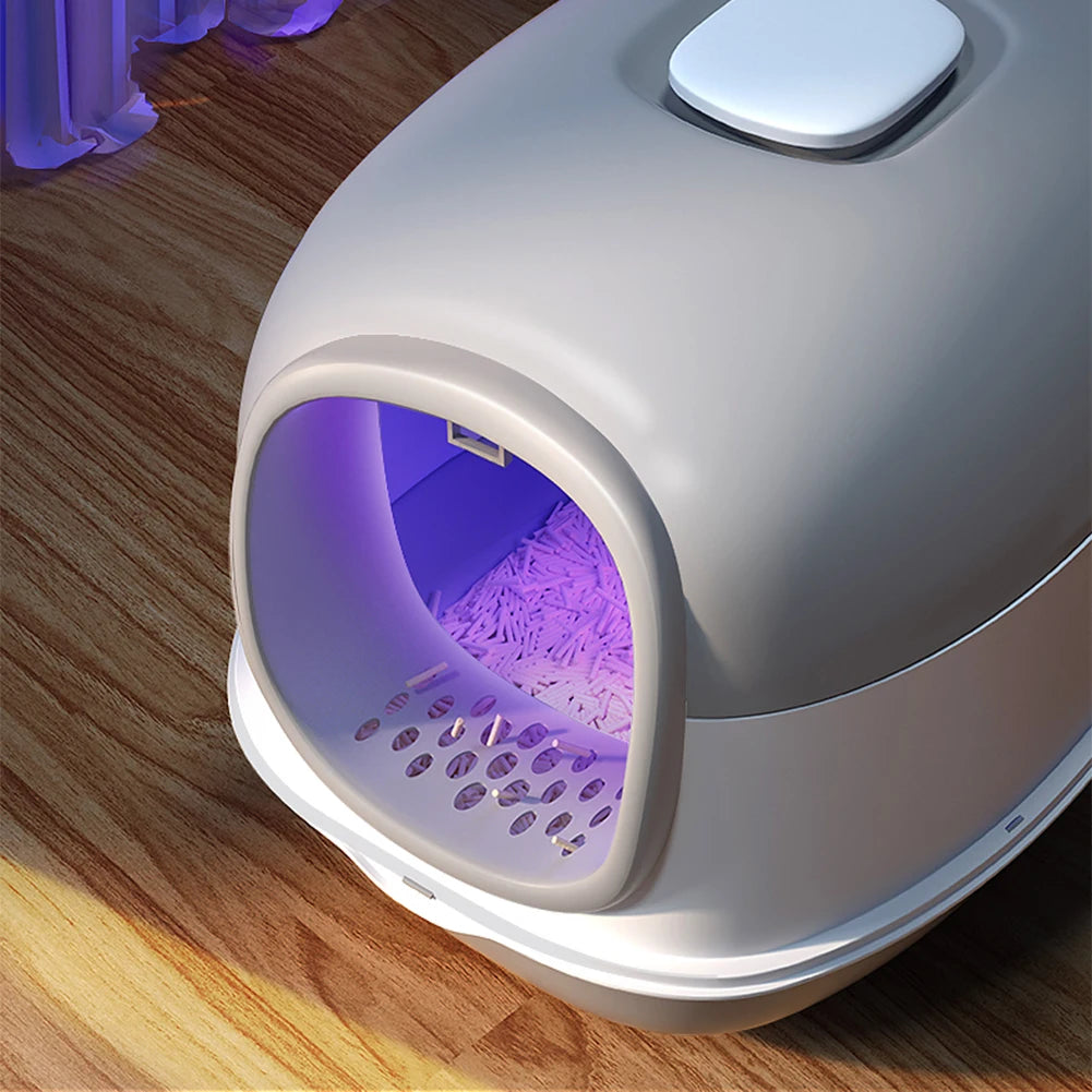 UV Cat Litter Box Enclosed with Deodorising Sterilisation Large Capacity Easy Clean Covered Cat Toilet