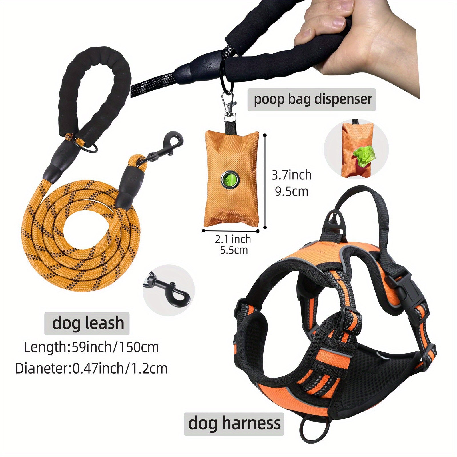 Escape-Proof Reflective Dog Harness Set with Leash & Poop Bag Dispenser – Adjustable, Breathable Vest for Medium & Large Dogs