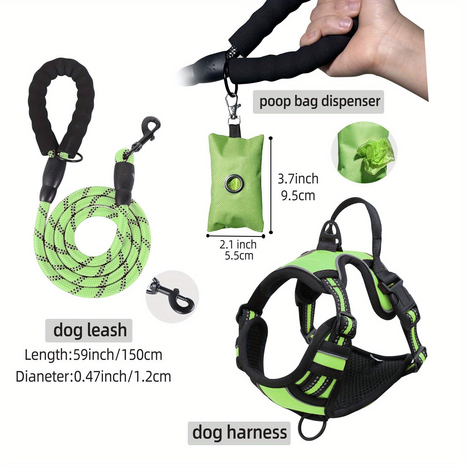 Escape-Proof Reflective Dog Harness Set with Leash & Poop Bag Dispenser – Adjustable, Breathable Vest for Medium & Large Dogs
