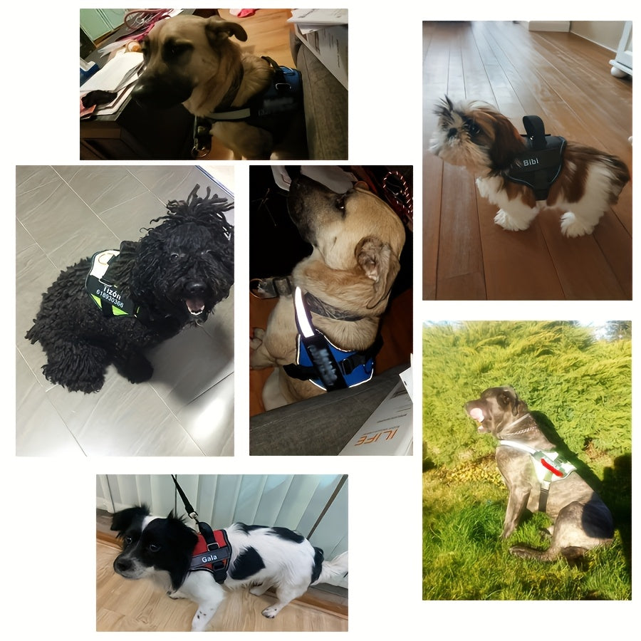Customisable Reflective Dog Harness – Anti-Escape Adjustable Chest Vest with Personalised Name & Phone Patch
