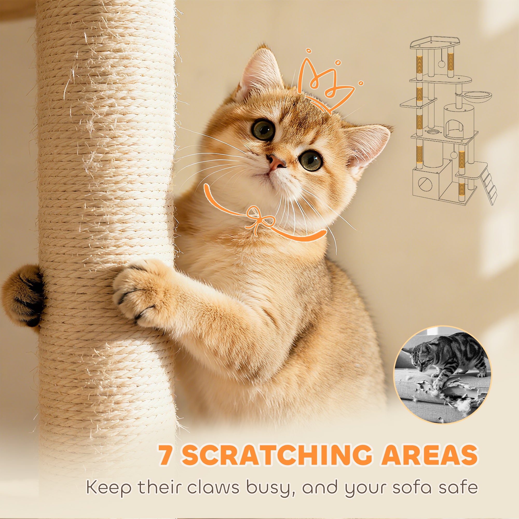 SkyHaven Premium Cat Tree with Hammock, Hideouts & Scratching Posts – 170 cm