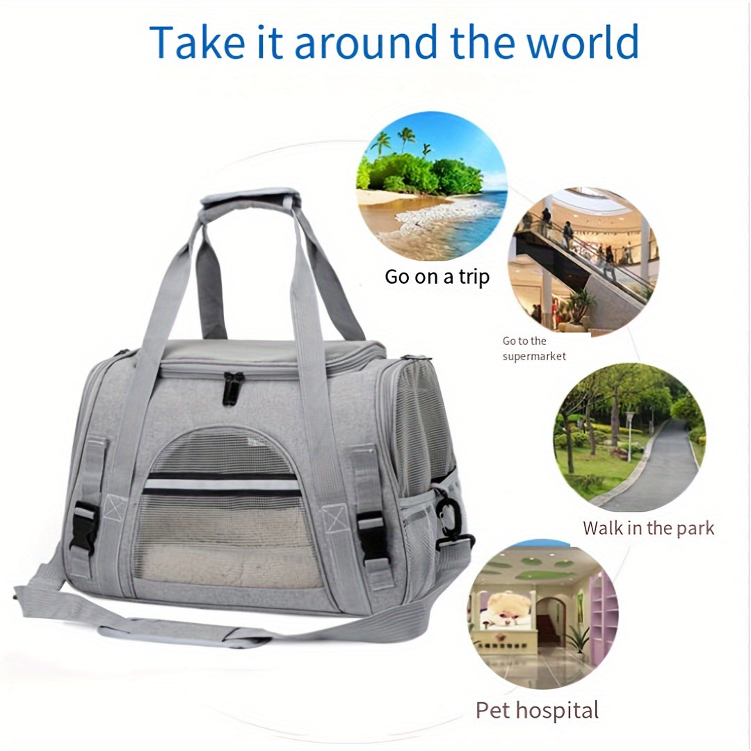Portable Pet Bag, Four-sided Breathable Cat Bag With A Fur Mat, Can Be Used On The Suitcase, Single Shoulder Pet Bag, Collapsible Breathable Transparent Cat And Dog Bag