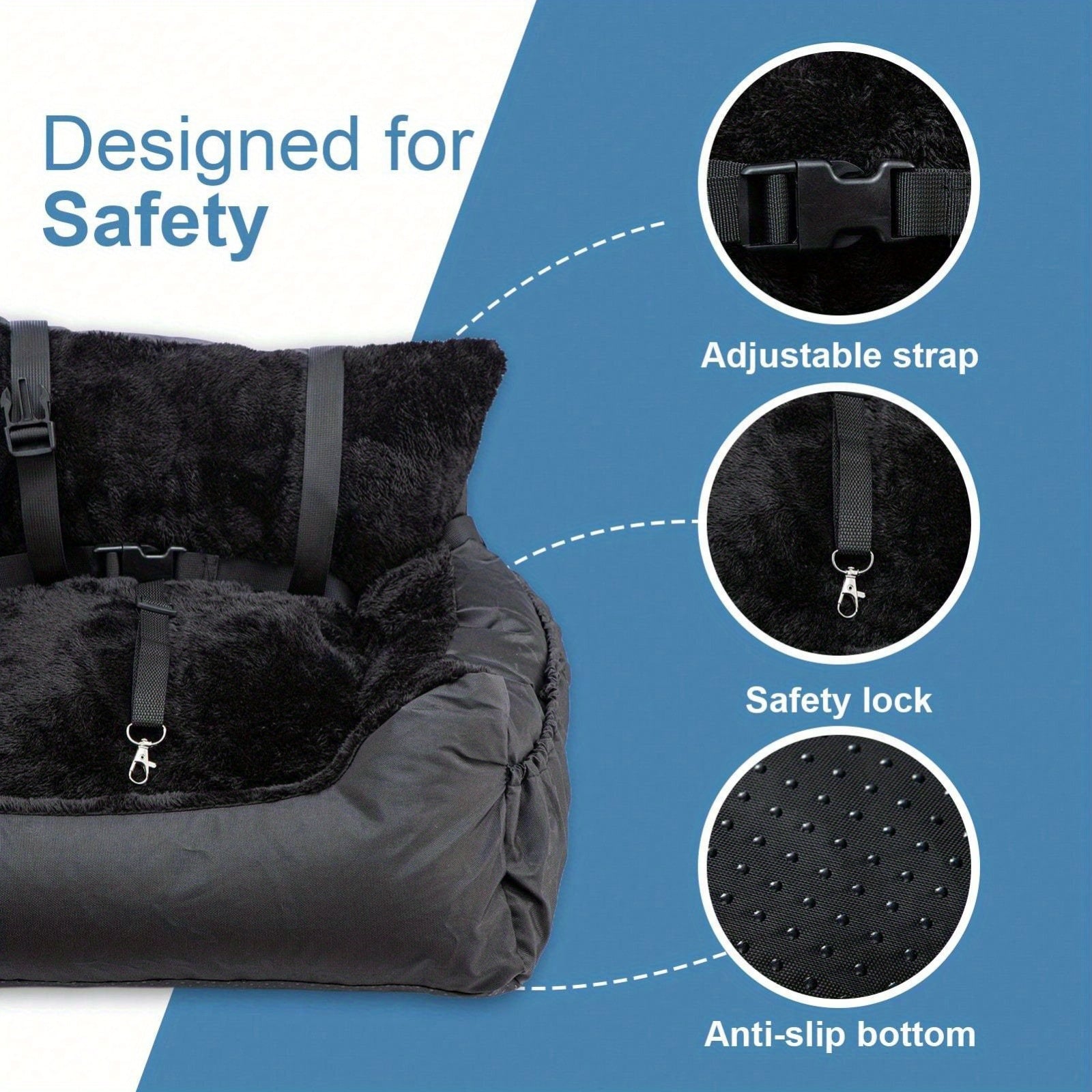 Plush Dog Car Seat for Small Dogs & Cats with Safety Leash, Non-Slip Base & Storage Pocket