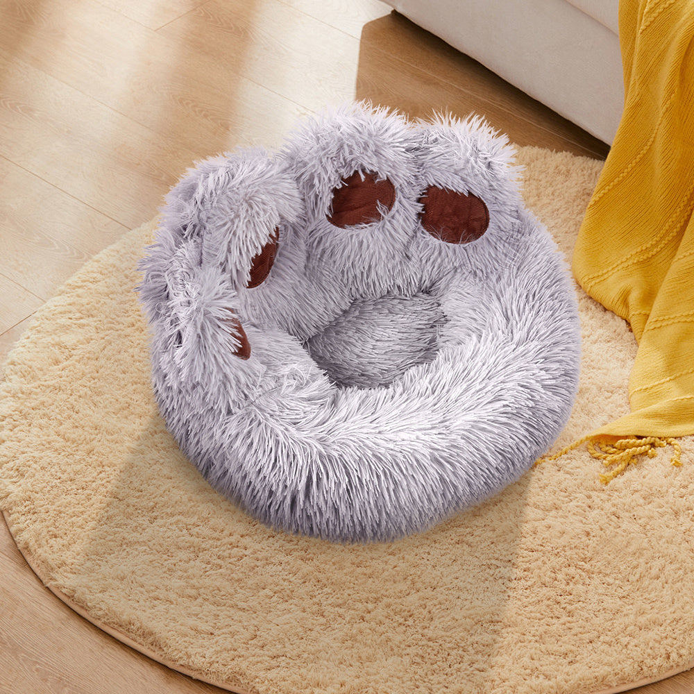 Bear Paw Shaped Calming Bed – Warm, Comfortable Sleeping Sofa for Pets (Grey, 60cm)