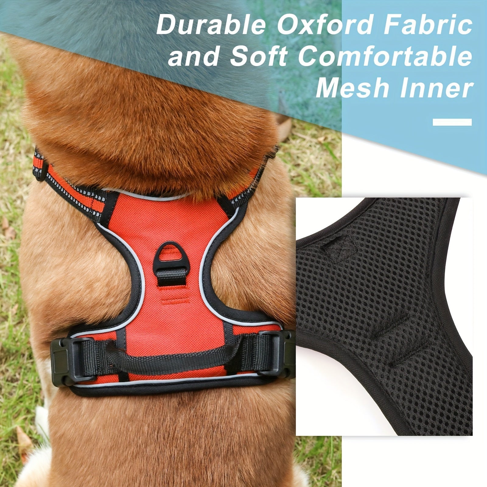 Reflective Dog Harness Set Adjustable No Pull Harness with Leash and Poop Bag Dispenser