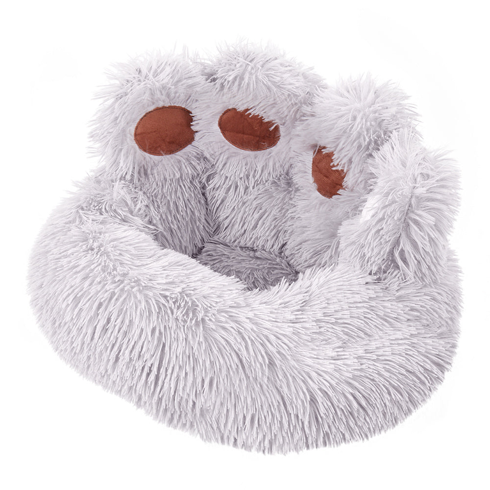 Bear Paw Shaped Calming Bed – Warm, Comfortable Sleeping Sofa for Pets (Grey, 60cm)