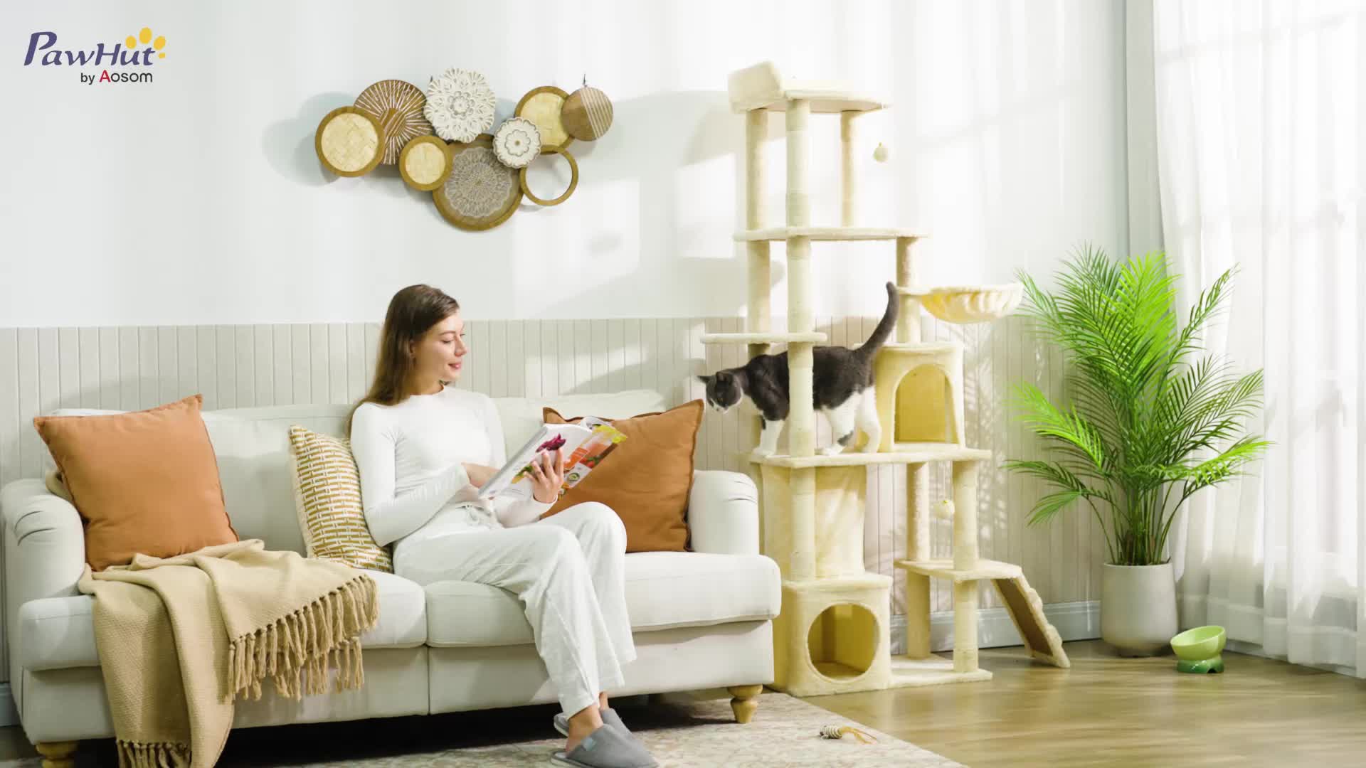 SkyHaven Premium Cat Tree with Hammock, Hideouts & Scratching Posts – 170 cm