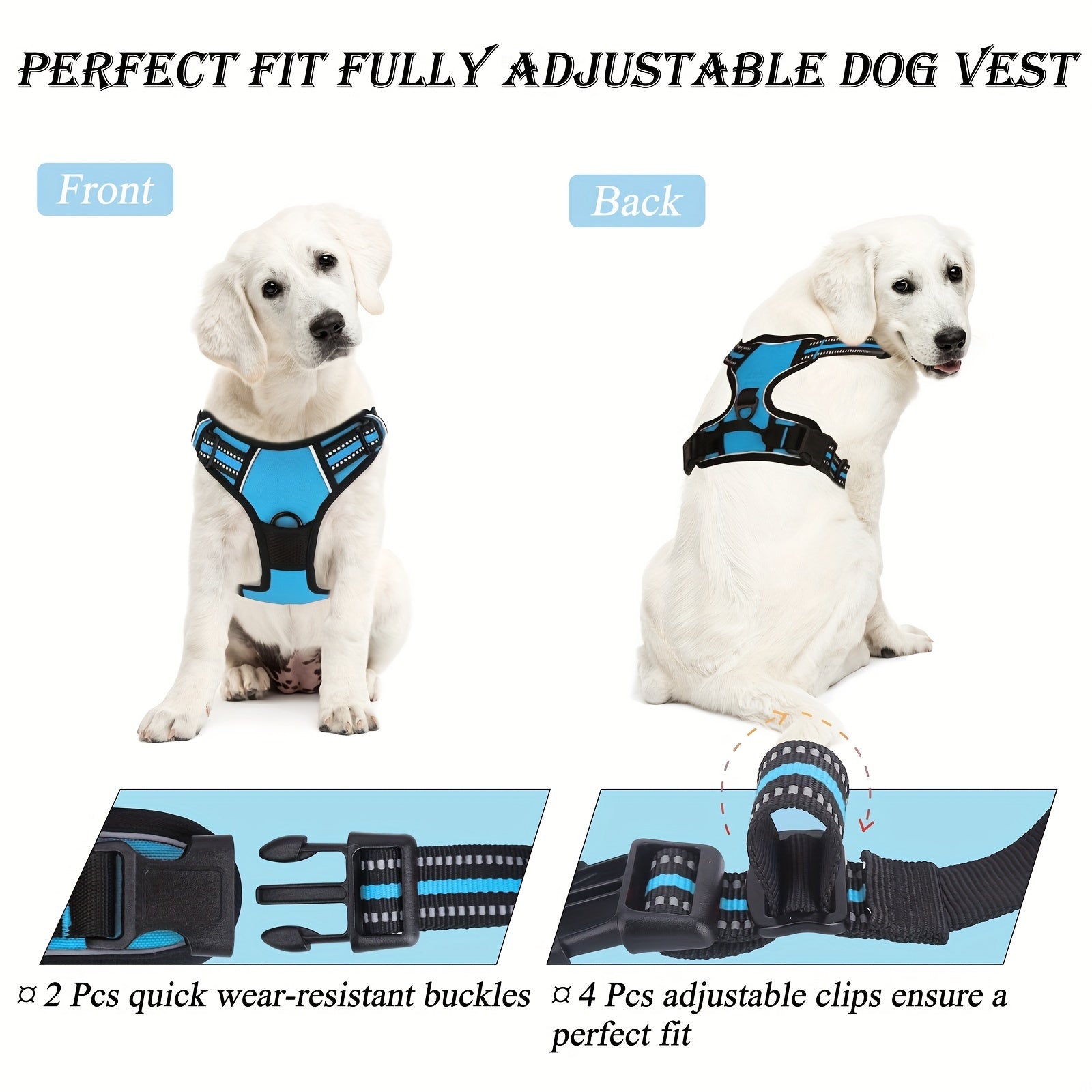 Reflective Dog Harness Set Adjustable No Pull Harness with Leash and Poop Bag Dispenser