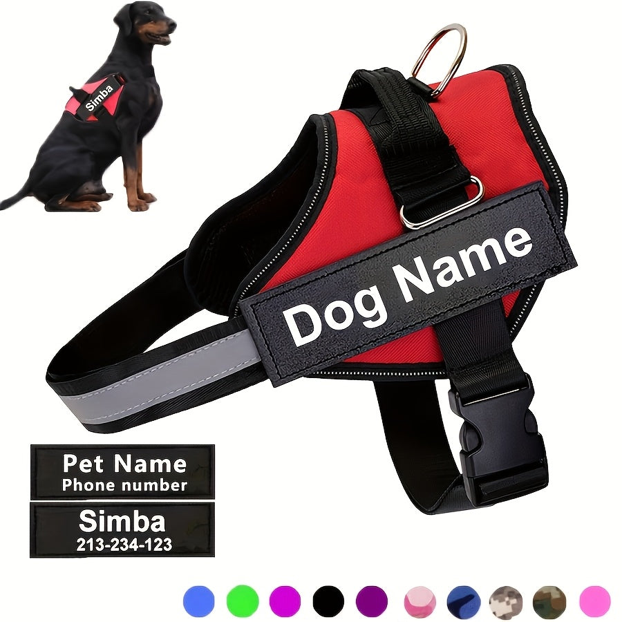 Customisable Reflective Dog Harness – Anti-Escape Adjustable Chest Vest with Personalised Name & Phone Patch