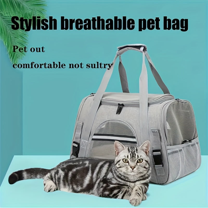 Portable Pet Bag, Four-sided Breathable Cat Bag With A Fur Mat, Can Be Used On The Suitcase, Single Shoulder Pet Bag, Collapsible Breathable Transparent Cat And Dog Bag