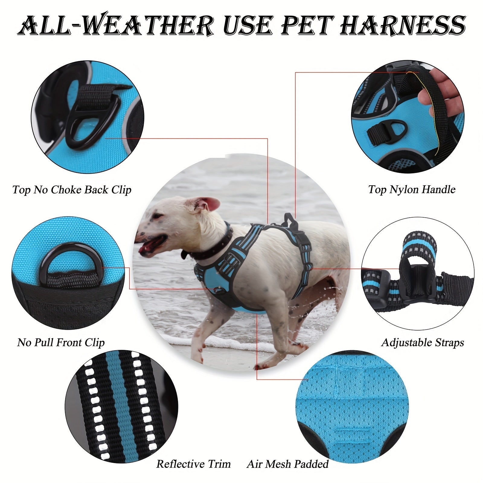 Reflective Dog Harness Set Adjustable No Pull Harness with Leash and Poop Bag Dispenser