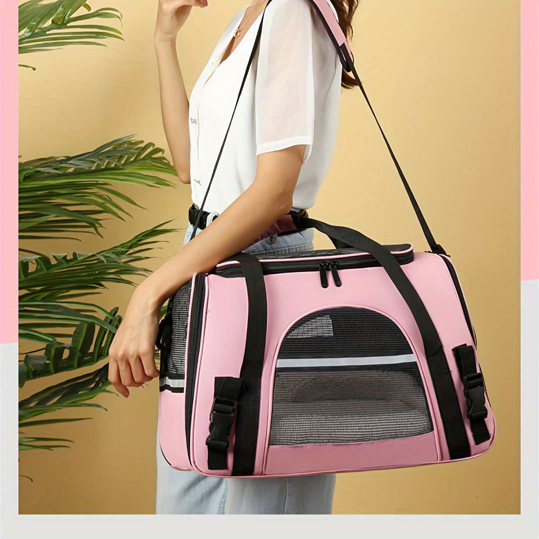 Portable Pet Bag, Four-sided Breathable Cat Bag With A Fur Mat, Can Be Used On The Suitcase, Single Shoulder Pet Bag, Collapsible Breathable Transparent Cat And Dog Bag