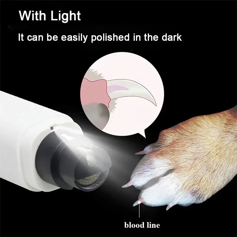 USB Dog Nail Grinder with LED Light – Quiet Rechargeable Pet Nail Trimmer