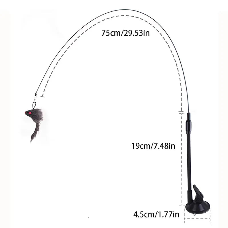 Interactive Cat Teaser Stick Suction Cup Toy Double Head Mouse Feather Bell Pet Toy