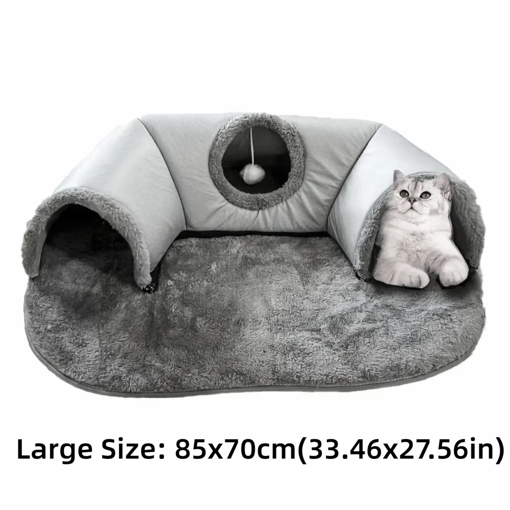 Cat Tunnel Bed ,Soft Interactive Cat Bed with Play Tunnel and Ball Toy
