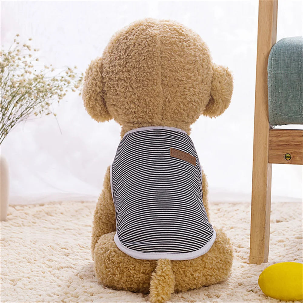 Striped Pet Vest Lightweight Summer Cotton Shirt for Small Dogs and Cats Breathable Sleeveless Outfit