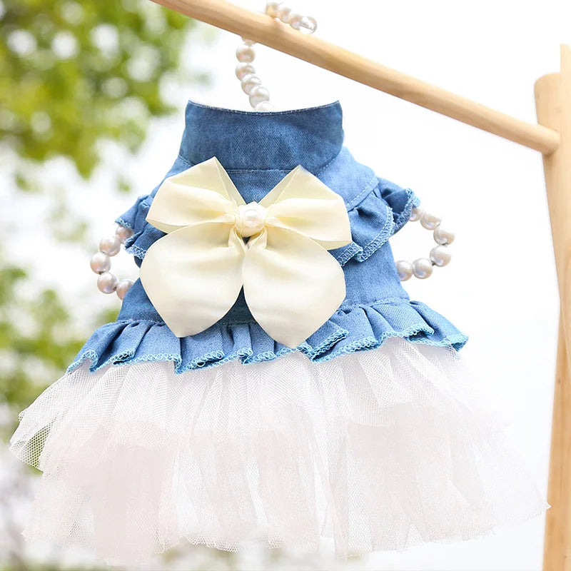 Cute Denim Dog Dress for Small Dogs – Summer Princess Outfit for Pomeranian & Chihuahua