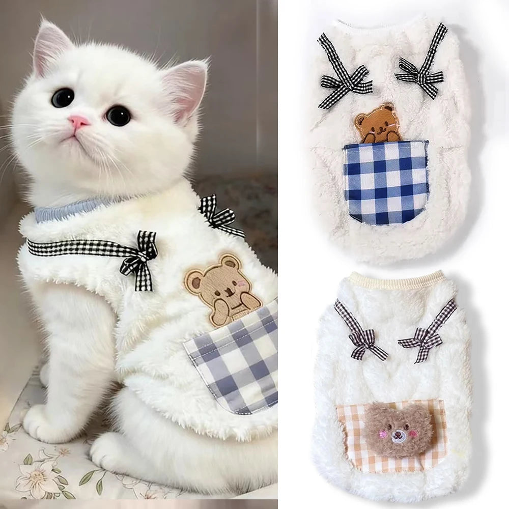 Cozy Plush Pet Vest Warm Fleece Sleeveless Coat for Small Dogs and Cats Winter Outfit