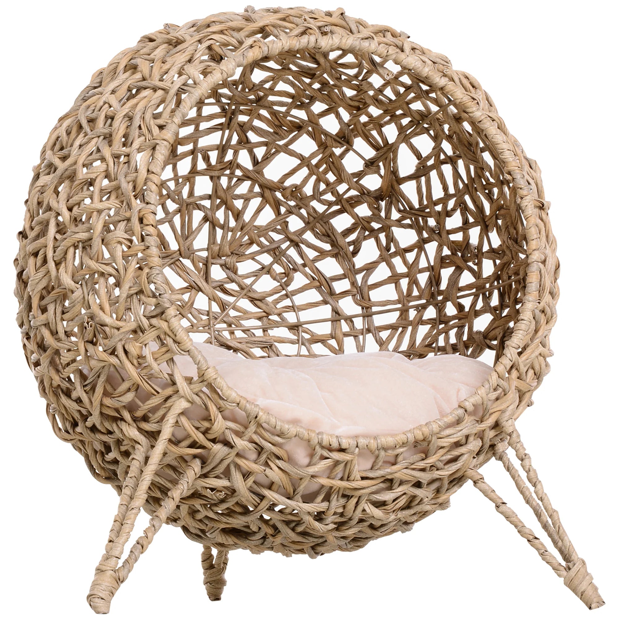 Rattan Cat House ,PawHut Wicker Cat Bed Pod with Cushion and Raised Stand