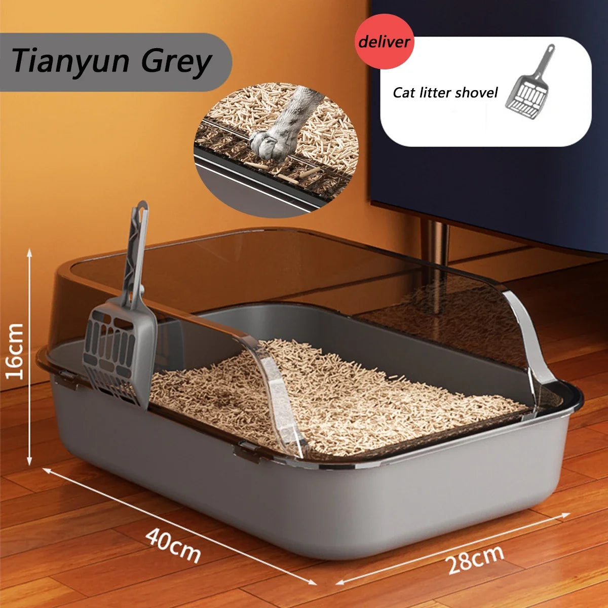 High Side Semi Enclosed Cat Litter Box Anti Splash Easy Clean Open Top Kitty Tray