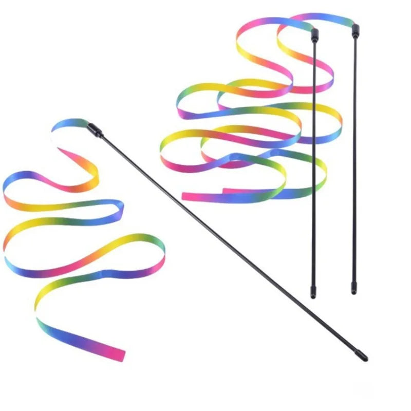 Cat Teaser Wand Toy | Interactive Rainbow Stick Toy for Cats