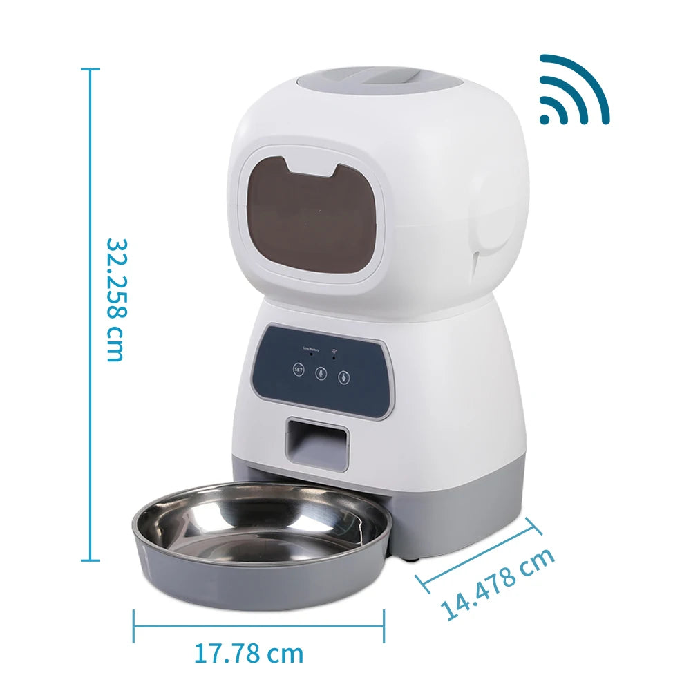 Smart WiFi Automatic Pet Feeder 3.5L with Timer & Voice Recorder | Cat & Dog Food Dispenser