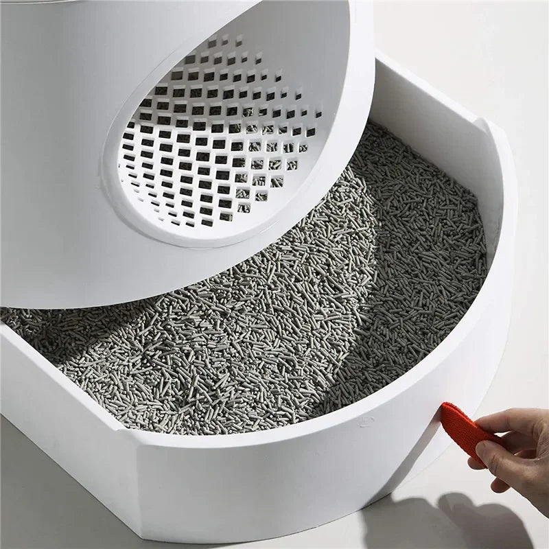 Castle Cat Litter Box with Scratch Pad Large Semi Enclosed Cat Toilet with Drawer Easy Clean Design