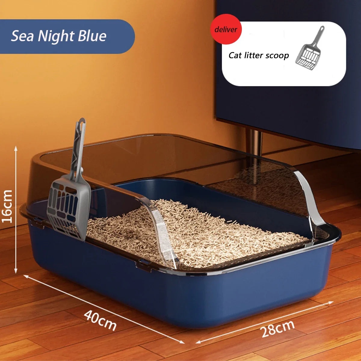 High Side Semi Enclosed Cat Litter Box Anti Splash Easy Clean Open Top Kitty Tray