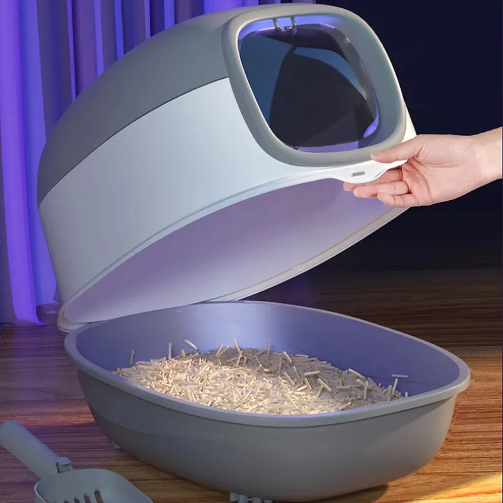 UV Cat Litter Box Enclosed with Deodorising Sterilisation Large Capacity Easy Clean Covered Cat Toilet