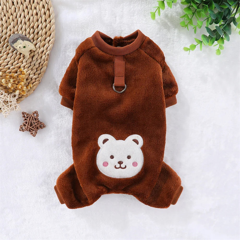 Winter Dog Fleece Jumpsuit Warm Pet Clothes with Leash Ring for Small Medium Large Dogs