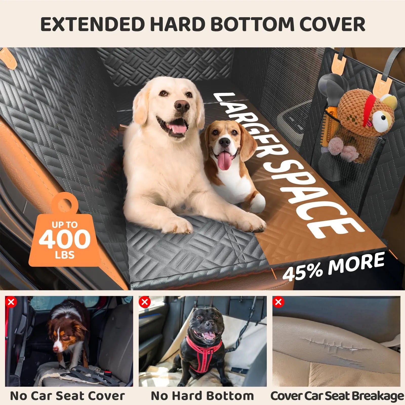 Waterproof Dog Car Hammock Hard Bottom Seat Extender for SUVs Trucks