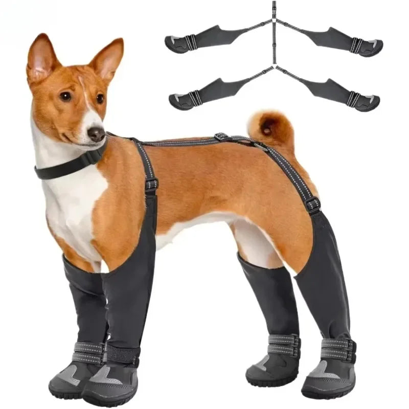 Waterproof Dog Boots with Suspenders Anti-Slip Adjustable Outdoor Shoes