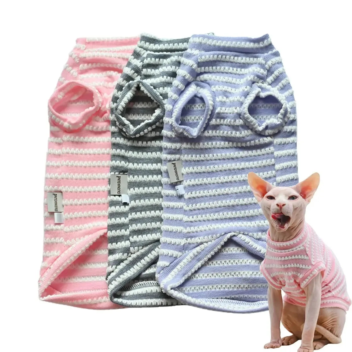 Striped Summer Vest Shirt for Sphynx Cats – Breathable Pet Clothing for Kittens