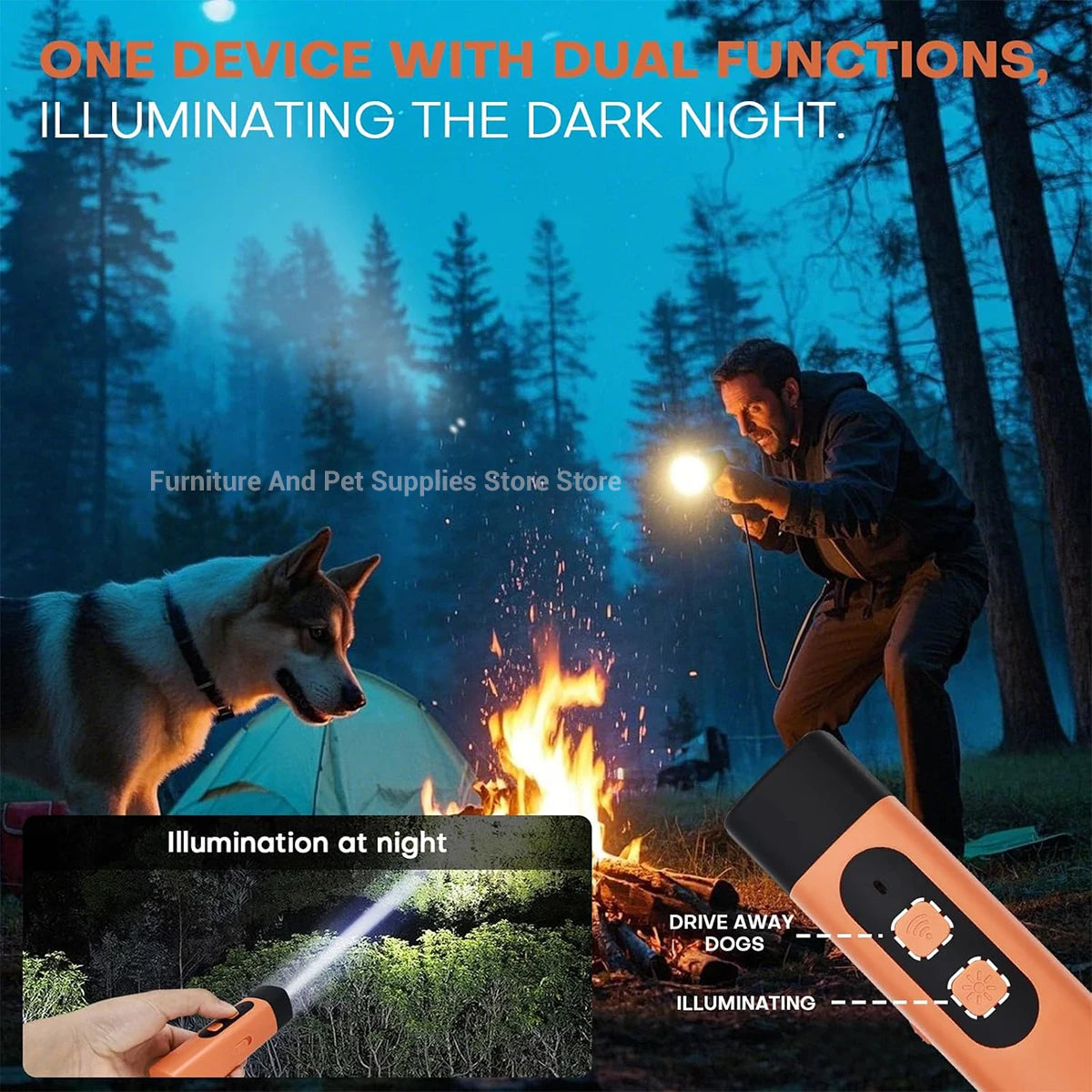 Ultrasonic Dog Repeller & Anti Bark Trainer with LED Flashlight – Portable Dog Deterrent