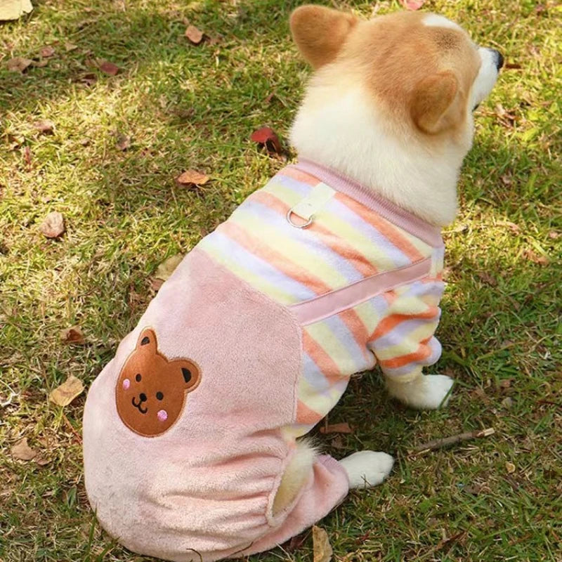 Winter Dog Fleece Jumpsuit Warm Pet Clothes with Leash Ring for Small Medium Large Dogs