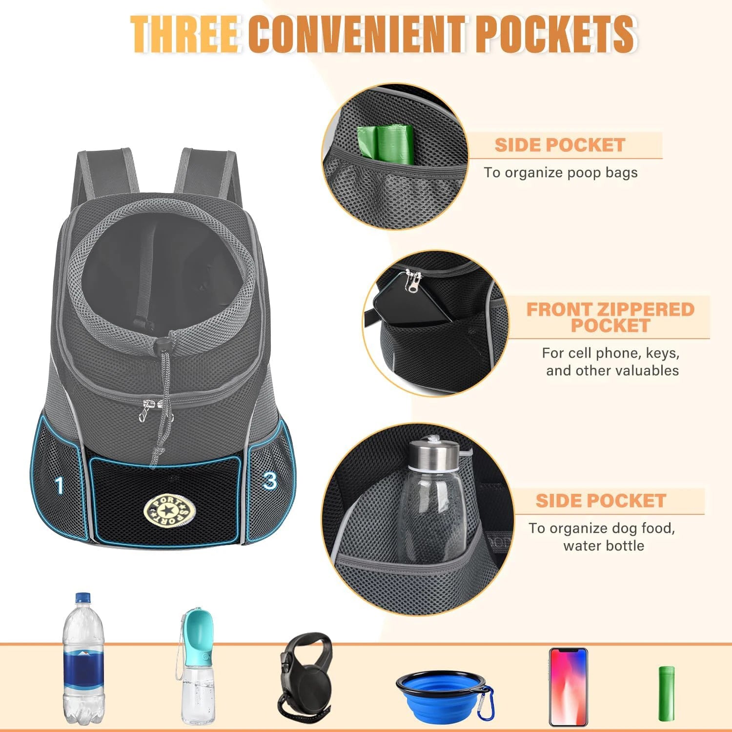 Foldable Pet Backpack,Breathable Carrier for Cats & Small Dogs up to 7.5kg