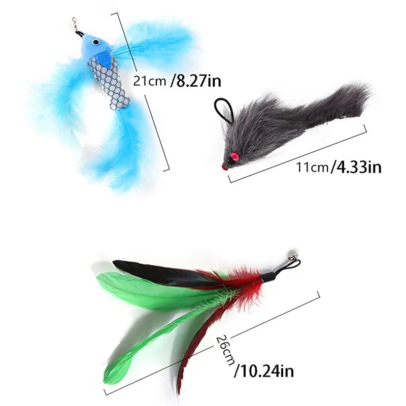 Interactive Cat Teaser Stick Suction Cup Toy Double Head Mouse Feather Bell Pet Toy