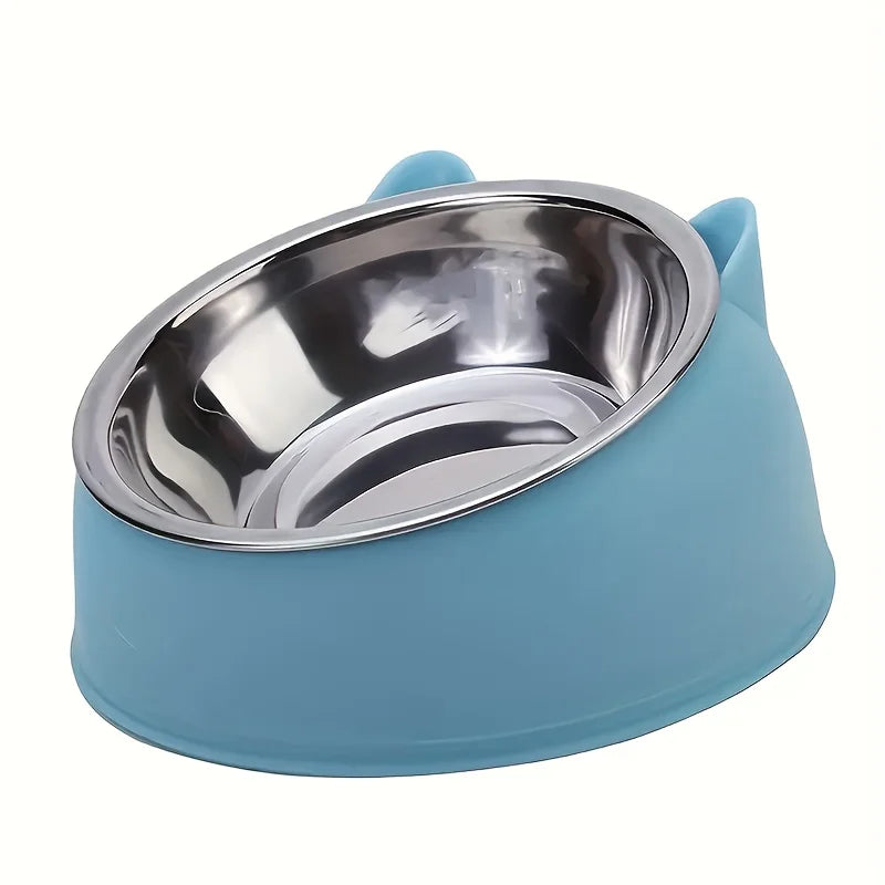 Elevated Cat Bowl Stainless Steel Inclined Food and Water Dish Neck Protection Design