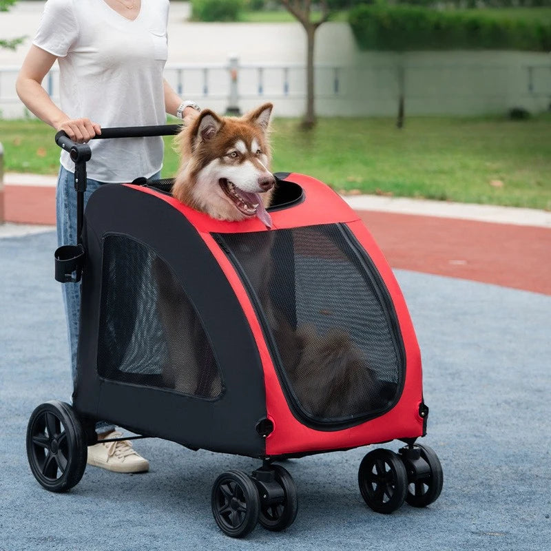 Foldable Dog Stroller Wagon for Large Dogs Convertible Pet Cart with Mesh Ventilation