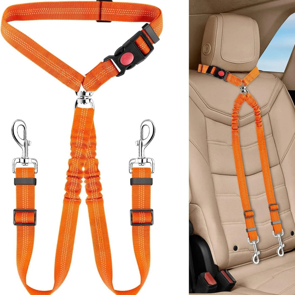 Adjustable Dual Dog Car Seat Belt Nylon Safety Lead Secure Pet Travel Harness