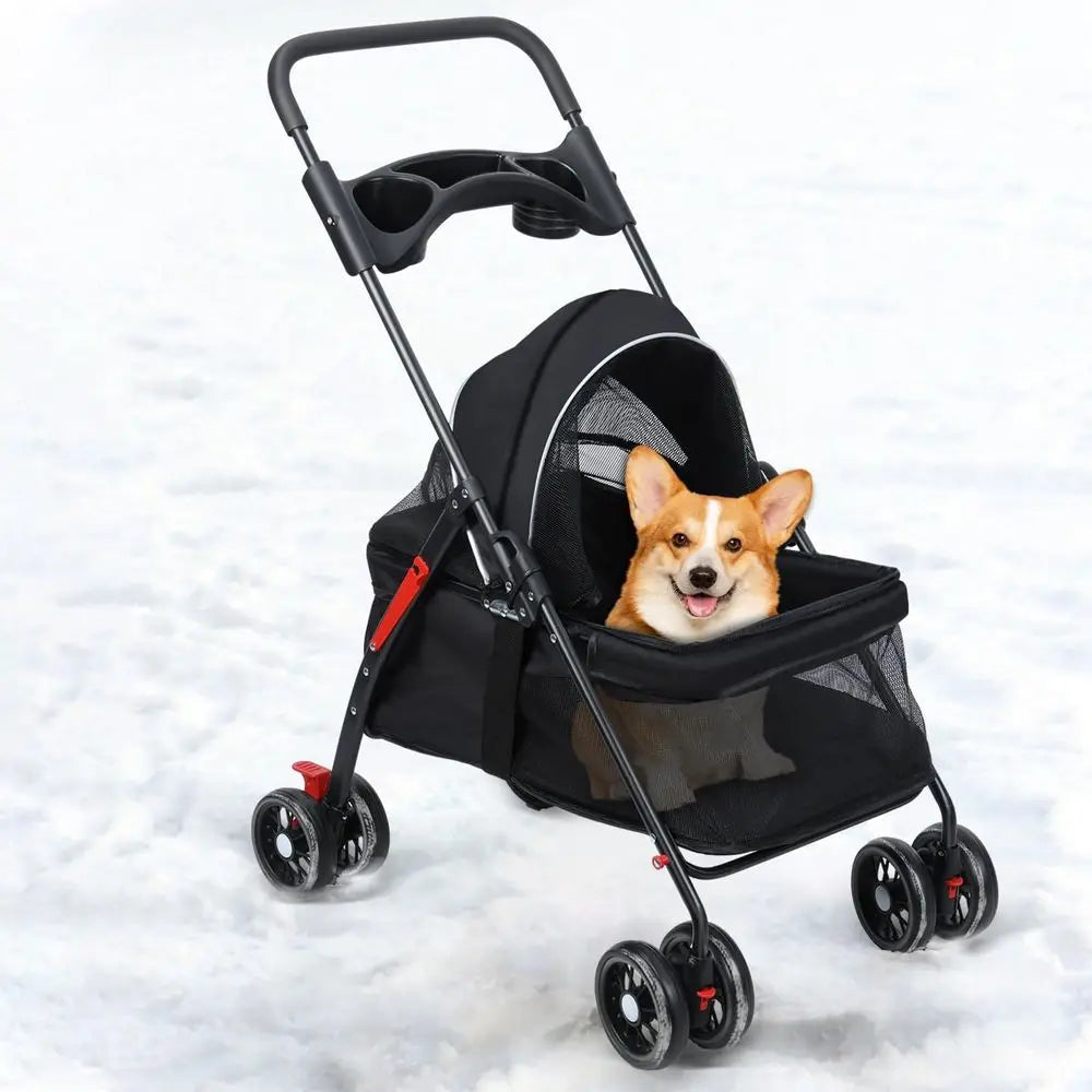 Premium Dog Stroller Pram with Mesh Ventilation Foldable Pet Trolley with Storage