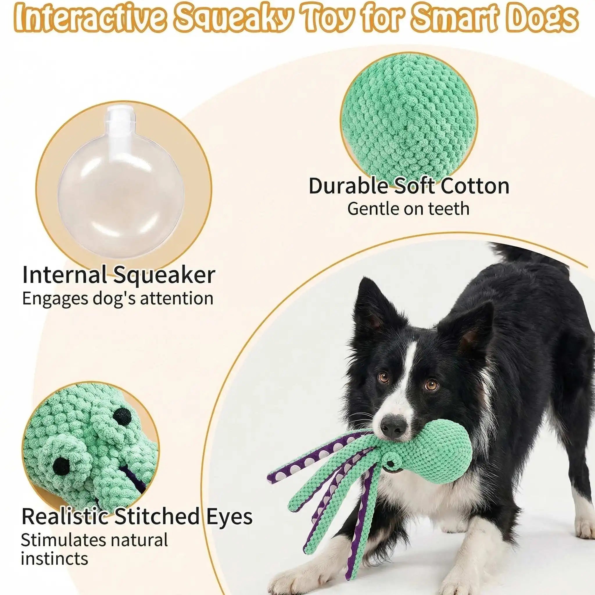 Squeaky Octopus Dog Toy Soft Plush Interactive Chew Toy for Puppies Dental Training