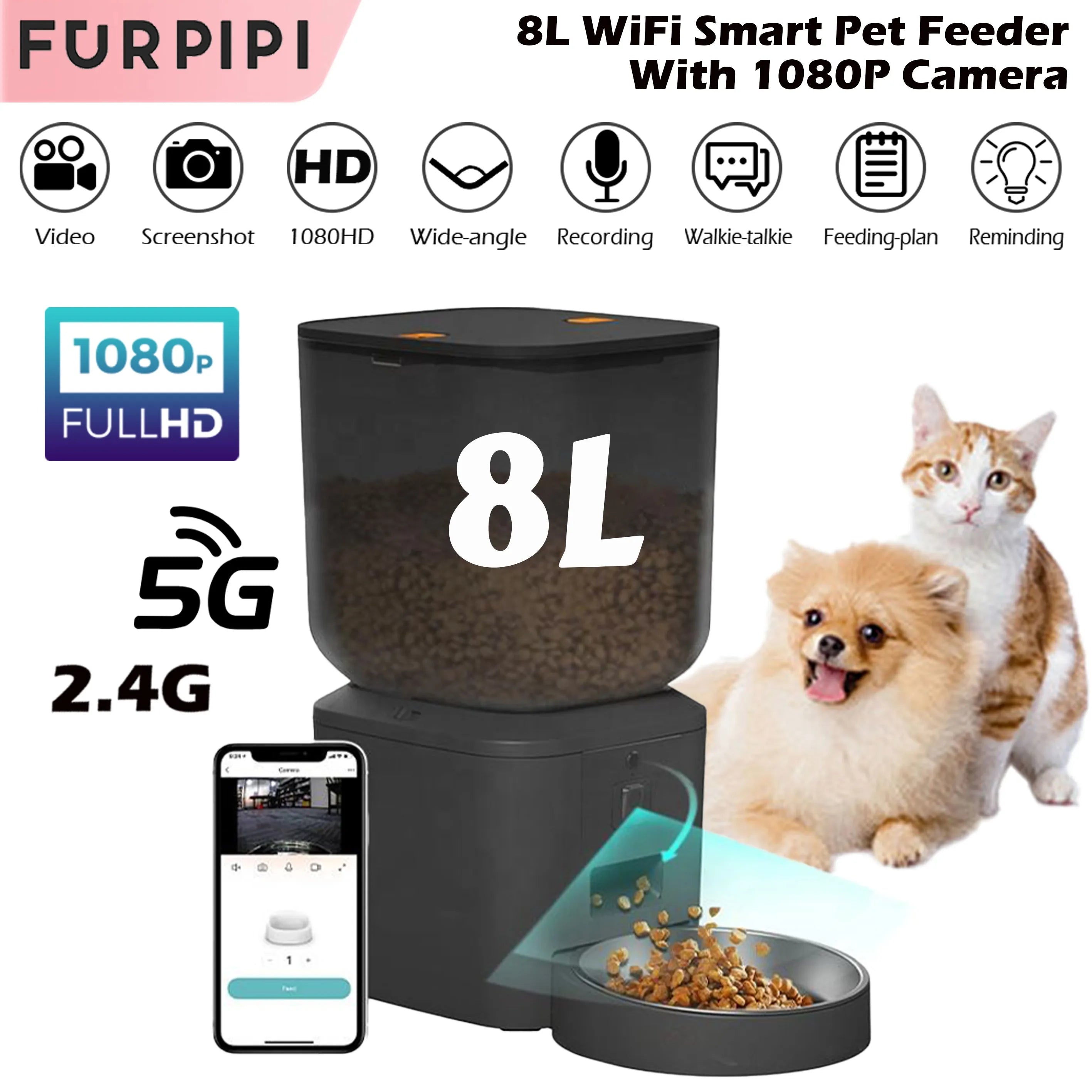 8L Smart Pet Feeder with Camera 1080P | WiFi Dog & Cat Feeder